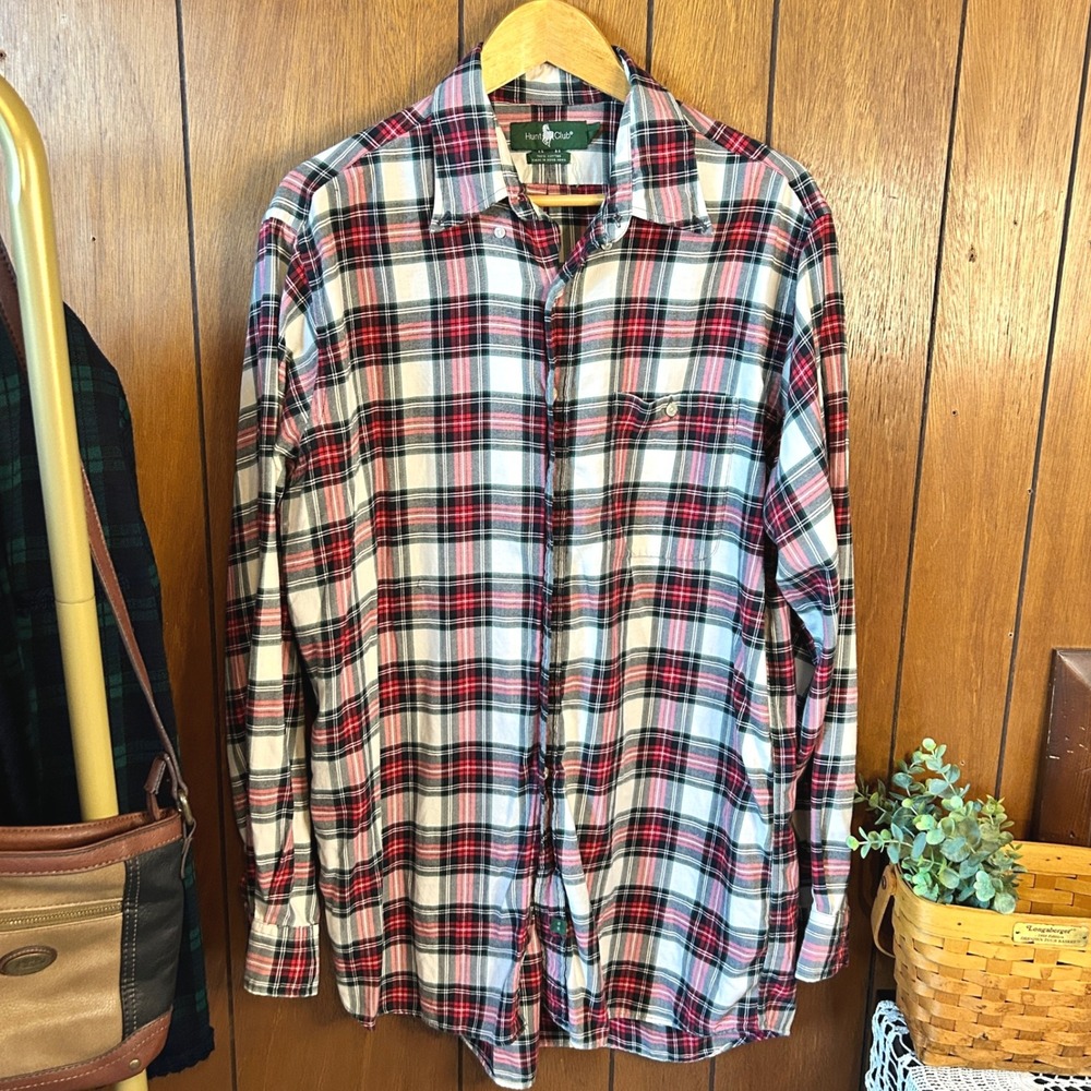 Hunt Club Mens Flannel Shirt LT Large Tall Plaid Long Sleeve Button Up‎